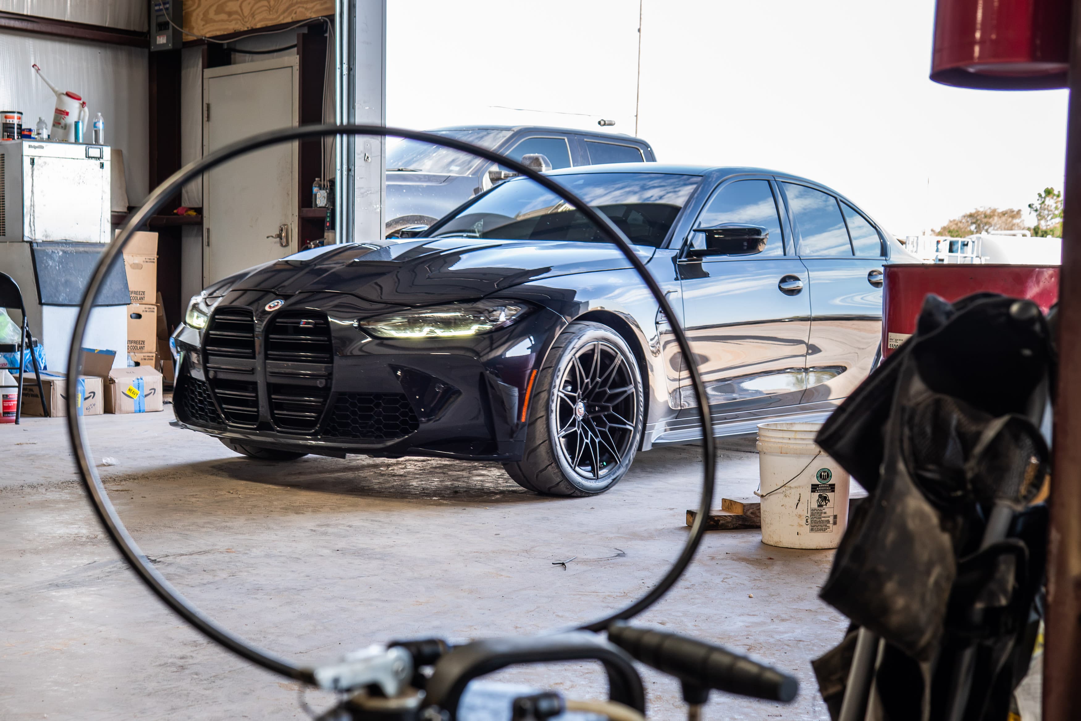 Vehicle positioned for dyno and custom tuning work